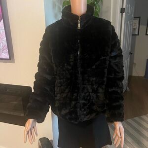 Faux fur winter jacket in black